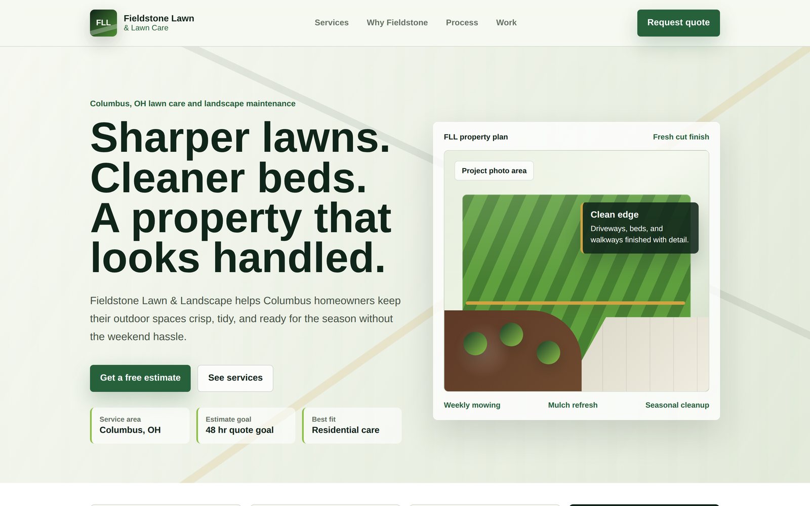 Fieldstone Lawn and Landscape homepage on desktop